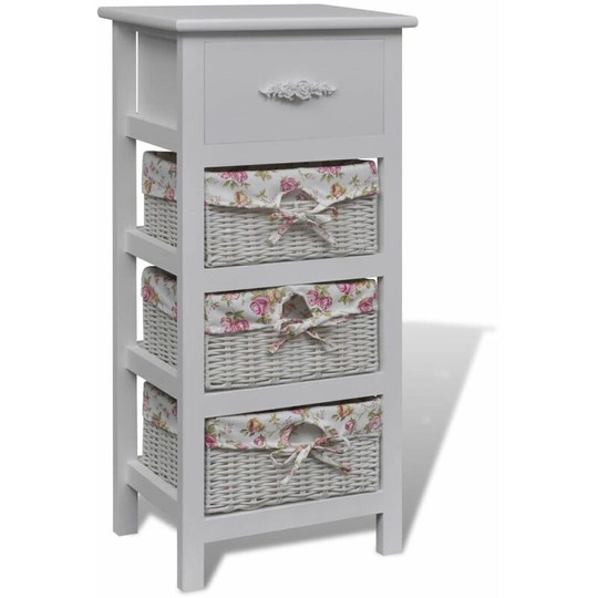 Cabinet with 1 Drawer and 3 Baskets White Paulownia Wood