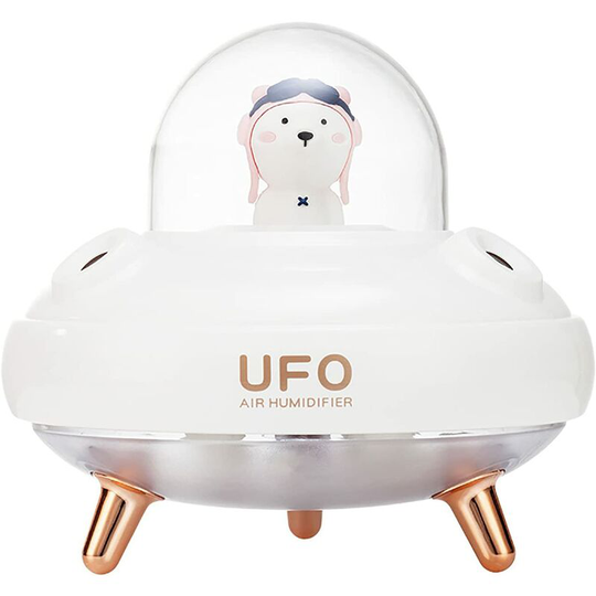 Ilovemilan - Wireless Dual Nozzle ufo Humidifier Cute Planet Bear Desktop Air Humidifier led Light Ultrasonic Aroma Essential Oil Diffuser (White)