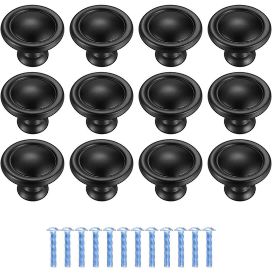 12 pieces black door door handle, round hole drawer buttons, dresser button, door cabinet handles kitchen cabinet - 1.2 in / 30 mm
