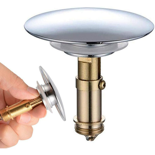 Brass Drain Plug,Bathroom Sink Drain Plug 66mm Polished Brass Chrome Pop click clack for Bath Vanity Sink Replacement Bolts Bathroom Tub