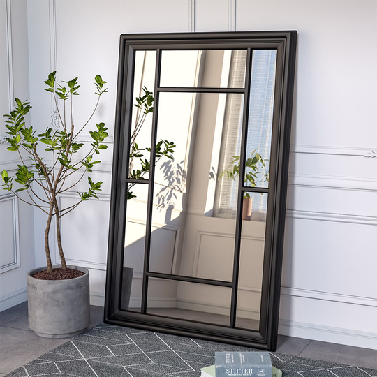 Black Large Frame Garden Wall Hanging Glass Mirror - Livingandhome