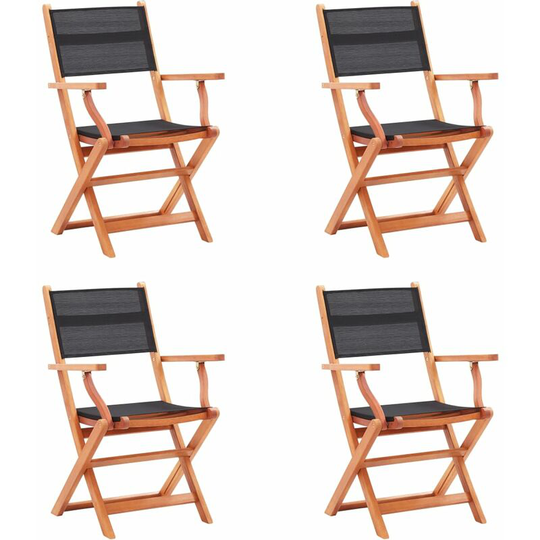 Folding Garden Chairs 4 pcs Black Solid Eucalyptus Wood and Textilene Vidaxl Black