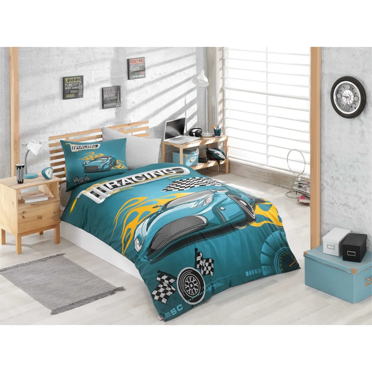 Freeport Turquoise/White/Yellow 100% Cotton Duvet Cover Set