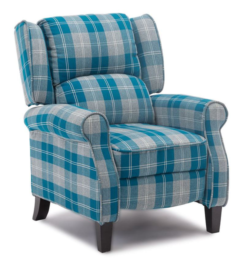 Eaton wing back fireside check fabric recliner armchair sofa lounge cinemo chair blue