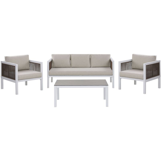 Modern 5-Seater Garden Sofa Set 2 Armchairs White and Brown Aluminium Borello - White