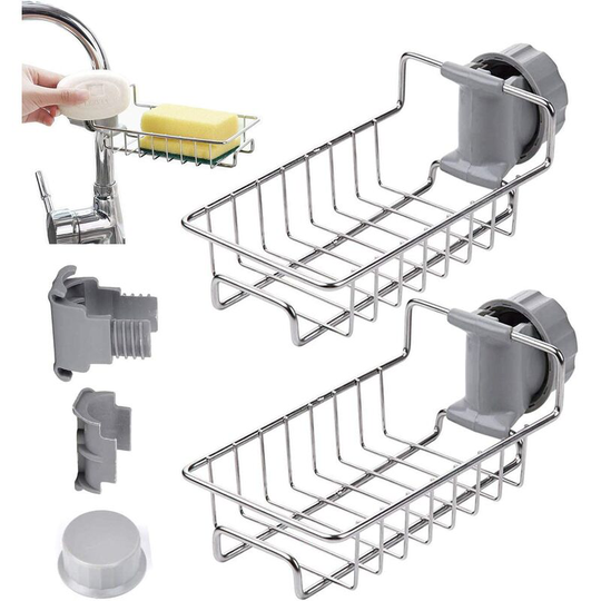 Kitchen Faucet Sponge Holder, 2 Pieces Stainless Steel Faucet Shelf for Soap / Sponges, Sink Organizer, Dish Drainer
