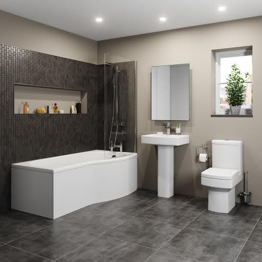 Royan Bathroom Suite with P Shape Shower Bath & Screen - Right Hand 1700mm