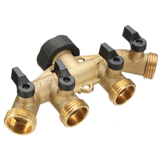 Brass 4 Way Distributor Tap Connector Garden Irrigation Shutoff Valves