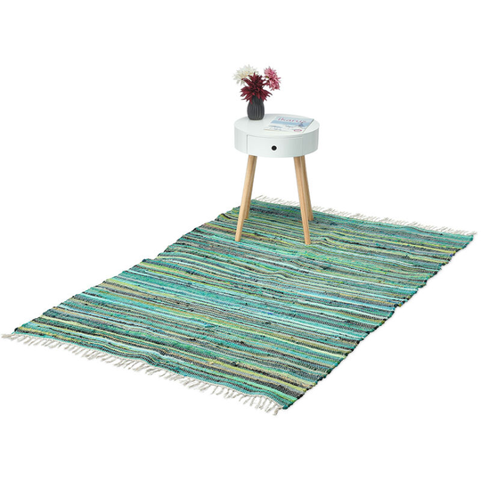 Flatweave rug, made of cotton, anti-slip, runner with tassels, floor rug, size 120 x 180 cm, shades of green - Relaxdays