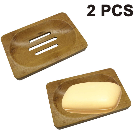 2 Pack Bamboo Wood Soap Dish, Bar Soap Holder for Shower Bathroom, Hygienic Bamboo Box Made of Soap Holding Bamboo Mold-proof and Draining-Rectangle