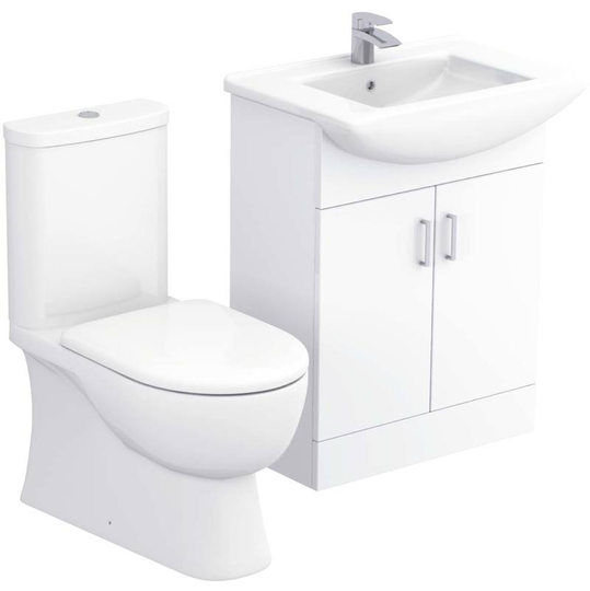 Wholesale Domestic - Lima Gloss White 650mm 2 Door Vanity Unit and Closed Back Toilet Suite - White