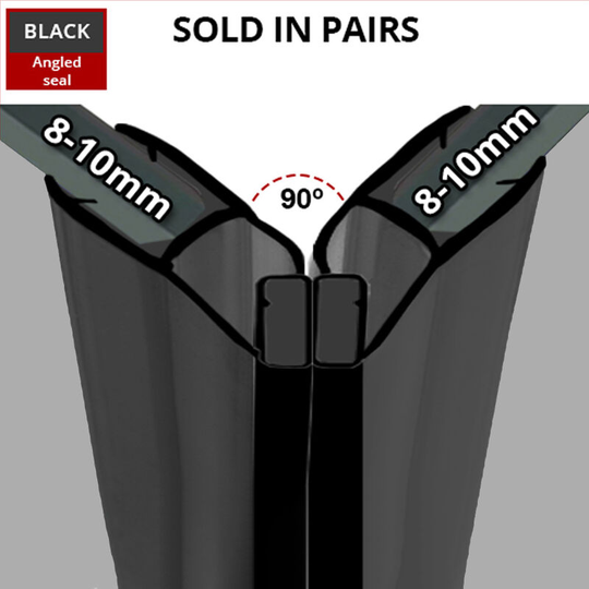 Black Magnetic Shower Seal for Screens or Doors | Fits 8, 9 or 10mm Glass | Sold as Pairs | MAG012B (260cm) - Clear