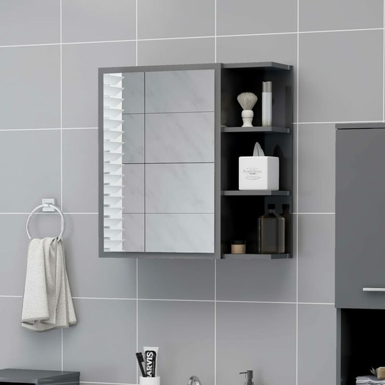 Bathroom Mirror Cabinet High Gloss Grey 62.5x20.5x64 cm Chipboard FF803316_UK - Topdeal