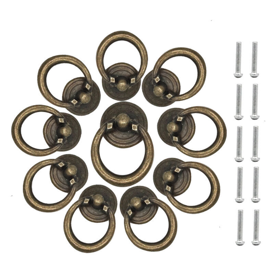 Perlerare - 10 Pcs Vintage Drawer Pull Ring Handle Cabinet Pull Zinc Alloy Round Drawer Ring Knobs Antique Drop Ring Handle for Cupboard Wardrobe