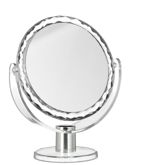 Magnifying Vanity Mirror, Round Standing Makeup Mirror, Cosmetics, Two-Sided, hwd: 23 x 19 x 10 cm, Transparent - Relaxdays