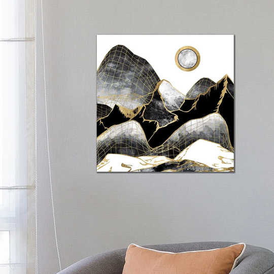 Minimal Black and Gold Mountains - Graphic Art Print on Canvas
