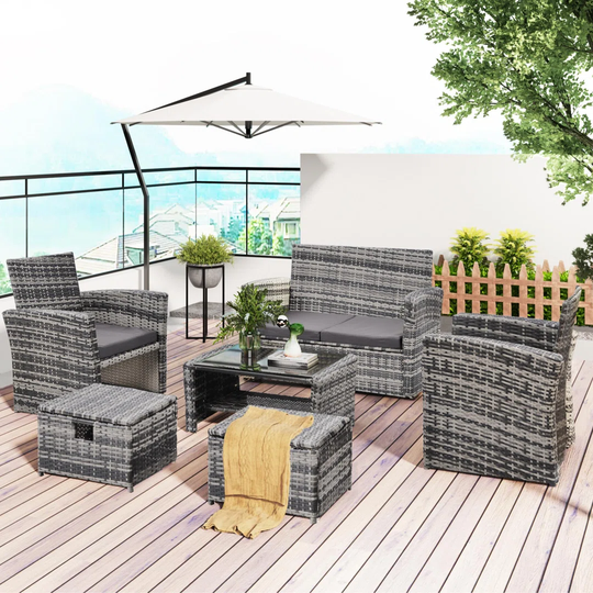 All Weather Wicker/Rattan 6 - Person Seating Group with Cushions