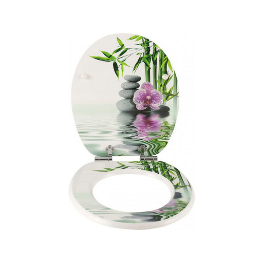 Wooden Soft Close toilet seats with Adjustable Hinge Toilet Lid Seat Cover Stones Flowers - Woltu