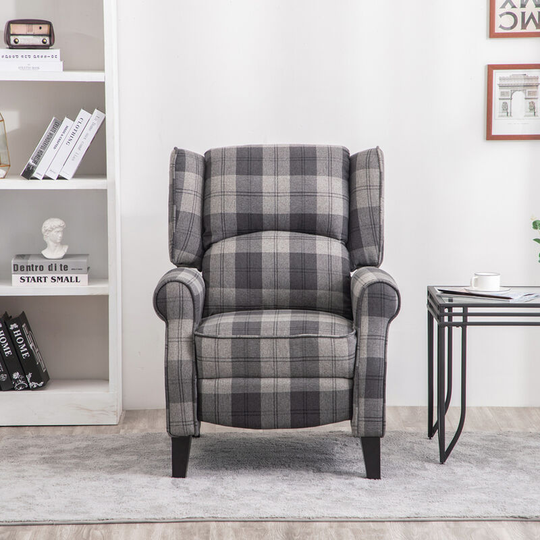 Fabric Wingback Recliner Armchair with Retractable Footrest , Grey Mix - Livingandhome