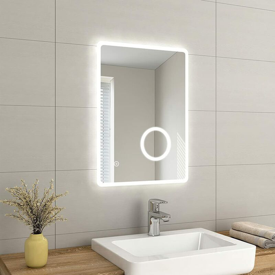 Emke - Backlit Illuminated Bathroom Mirror with Shaver Socket 500x700 mm, Wall Mounted Multifunction led Bathroom Vanity Mirror with Touch Switch,