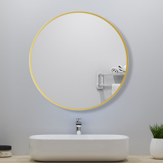 Acezanble - Round Wall Hanging Mirror 50cm with Gold Frame for Bathroom, Home decoration, Makeup, Shaving - Gold