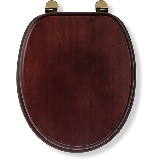 Solid Wood Toilet Seat, Mahogany with Brass Hinges - Croydex