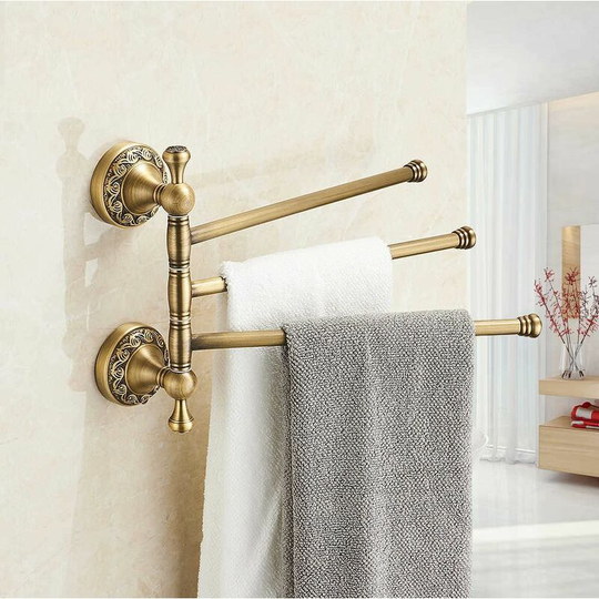 Pepte - Antique Brass Bathroom Rotatable Towel Holder Triple Bar Rail 3-Tier Hanger