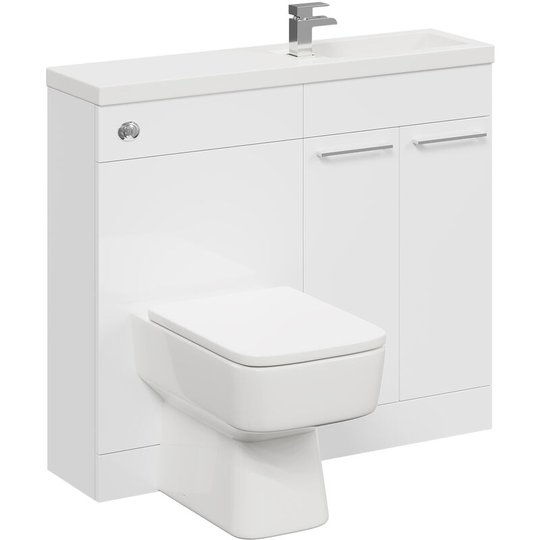 Wholesale Domestic - Napoli Combination Gloss White 1000mm Slimline 2 Door Vanity Unit Toilet Suite - Gloss White