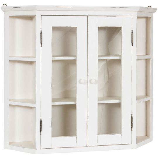 Solid lime wood antiqued white finish notched display cabinet. Made in Italy