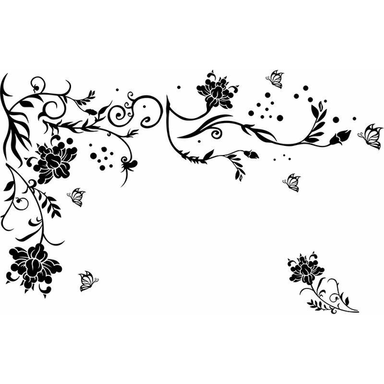 2 Sets Wall Stickers Butterflies Vine Flower Black pvc Deisgn Wall Sticker for Kids Bedroom Living Room Office Resto Shop Decoration