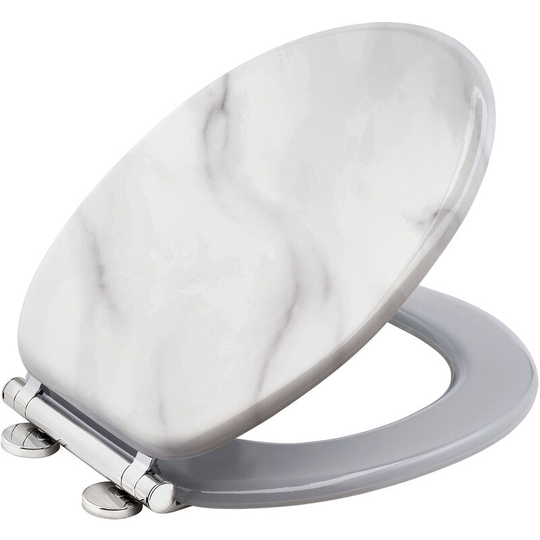 Marble Finish Effect Wooden Toilet Seat Heavy Duty Bar Hinge Solid Wood