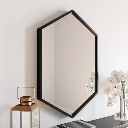 Vasari Hexagonal Black Framed Bathroom Mirror 750 x 500mm