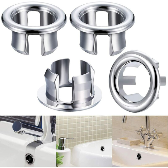 Sink Overflow Ring Round Sink Hole Overflow Cover Basin Trim Overflow Drain Plug Cover Spare Parts Inserted into Hole (4 Pieces)