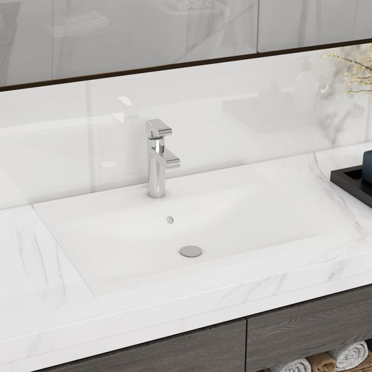 Luxury Basin with Faucet Hole Matt White 60x46 cm Ceramic - White