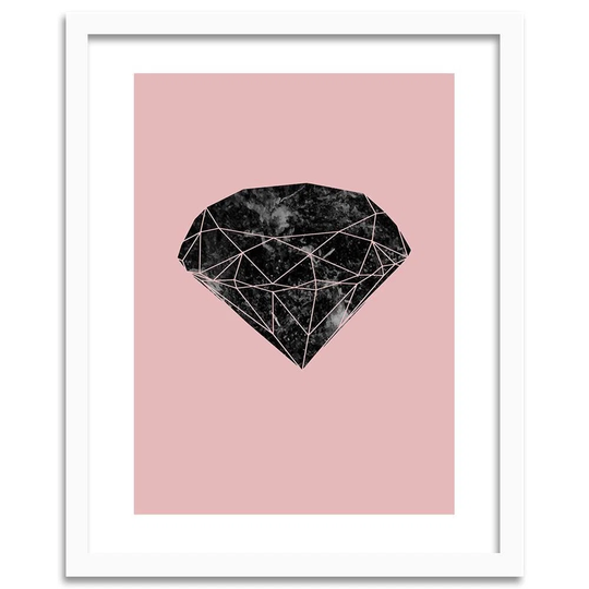 'Black Diamond on a Pink Background' - Picture Frame Graphic Art Print on Paper