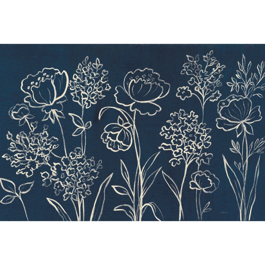 Indigo Floral I by Silvia Vassileva - Wrapped Canvas Drawing