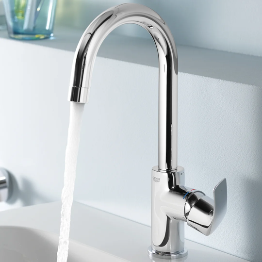 GROHE Eurosmart basin tap with high swivel spout and pop-up waste, GROHE SilkMove, GROHE EcoJoy 23537002