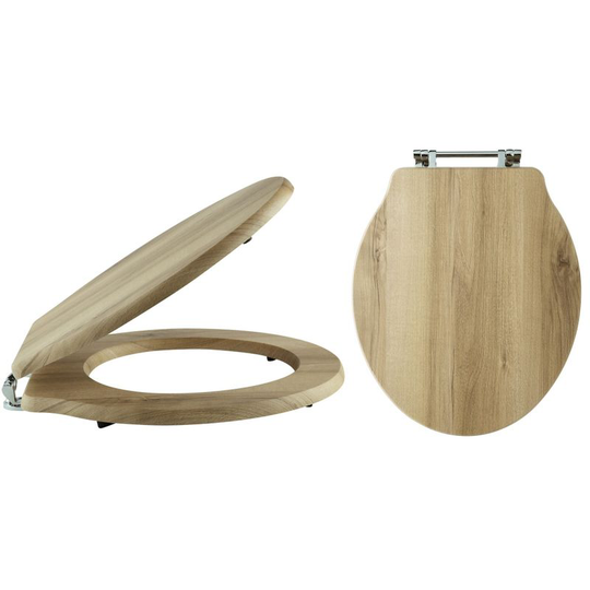 Legend - Traditional Natural Walnut Effect Wooden Toilet Seat with Chrome Hinges - 370mm x 410mm - Milano