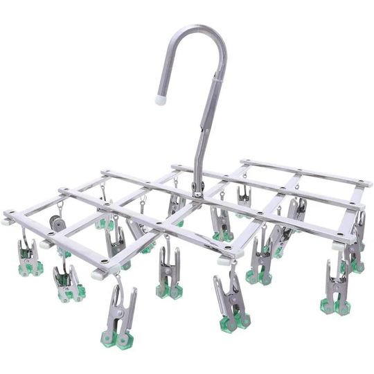 Stainless Steel, Foldable Clothes Hanger, Hanging Drying Rack, Windproof, 18 Clips for Underwear Socks Gloves, Quickly Remove Clothes from Hanger,