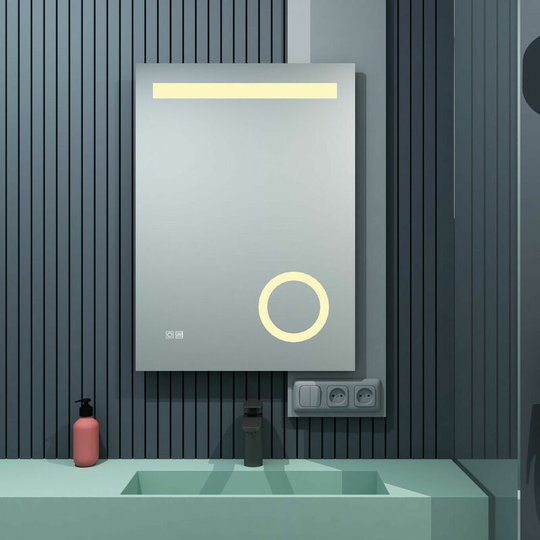 Miqu - 500 x 700mm Bathroom Mirrors with Shaver Socket 3X magnifier led Lights Illuminated Backlit Wall Mount Light Up Mirror Dimmable Switch