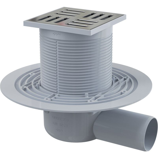 Floor drain 105×105 mm with Ø50 mm side outlet (APV101) - Alca