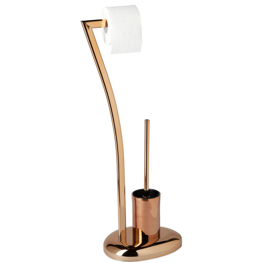 Relaxdays - wimedo Toilet Brush and Holder, Size: 75 x 21 x 26 cm Toilet Paper Holder in Stainless Steel, Free-Standing, Copper