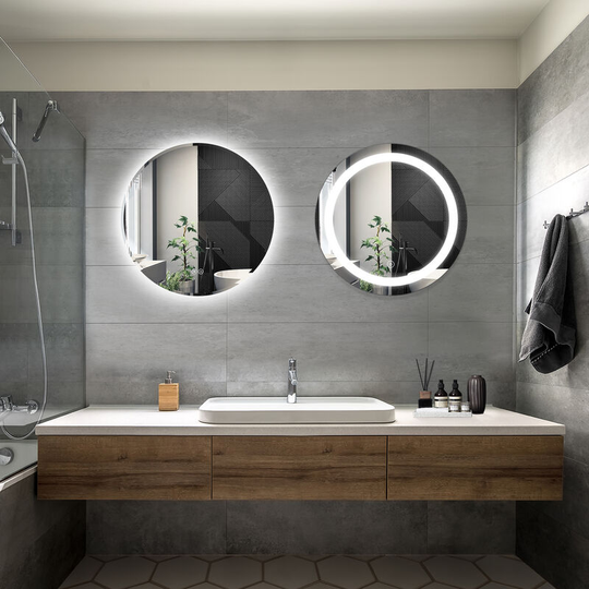 Bathroom led Mirror Modern Wall Mounted Round Bathroom Mirror 600x600mm 3 Color + 600x600mm Backlit Both with Demister Pad - Elegant