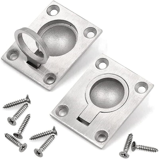 Flush Ring Pull Handles, 49 x 39mm Stainless Steel Boat Hatch Locker Marine Yacht Ring Pulls Hidden Cabinet Drawer Handle With Mounting Screws2pcs)