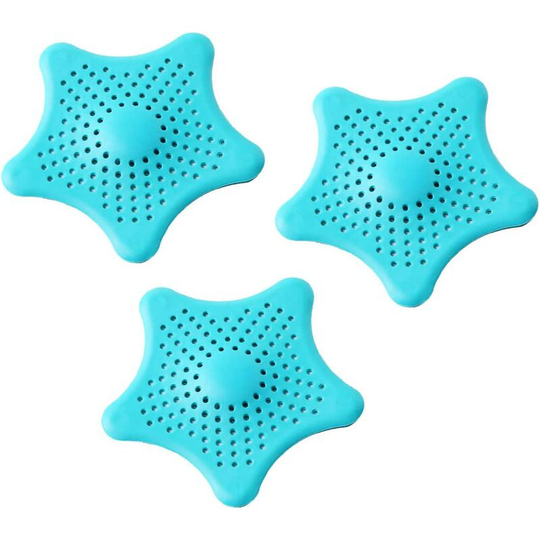 3 Pack Starfish Shaped Silicone Drainage Strainers for Bathroom Kitchen Sink for Shower, Sink and Kitchen - Blue