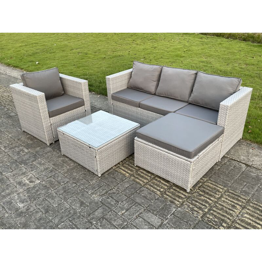 Fimous - 5 Seat Light Grey Lounge Outdoor pe Rattan Garden Furniture Set Wicker Sofa Set Square Coffee Table With Armchair