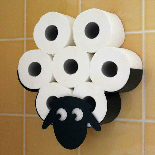 Black Metal Sheep Wall Mounted Animal Toilet Roll Paper Holder Bathroom Toilet Roll Storage Hold up 7 Rolls Tissue Roll Accessory Roll Holder Wall