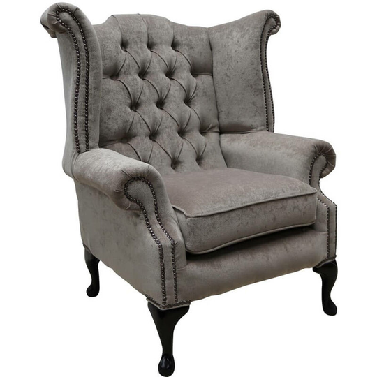 Chesterfield Fabric Queen Anne High Back Wing Chair Pimlico Mink