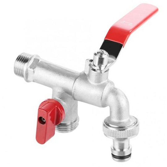 Double garden faucet, brass faucet, 3/4 double exit, suitable for garden, cleaning and industry