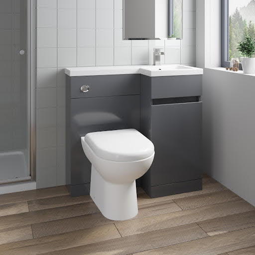 Artis Flat Pack Basin Vanity Unit & Toilet Combination - 900mm Grey Gloss Right Hand